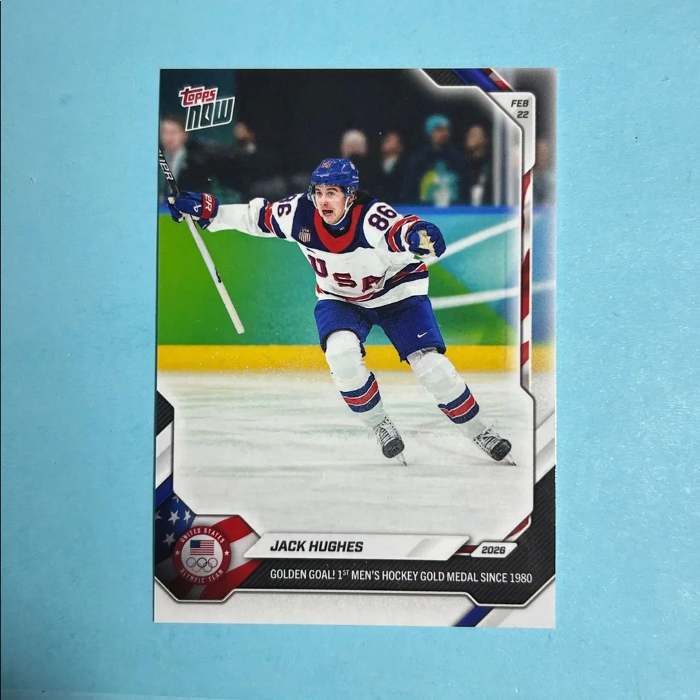 Jack Hughes Team USA ,Golden Goal , 2026 Topps Now Olympic Hockey Card #18